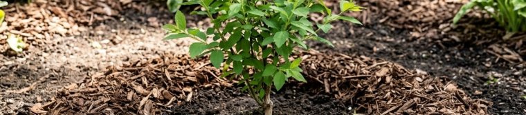 Bark mulch ring with a gap around a shrub stem